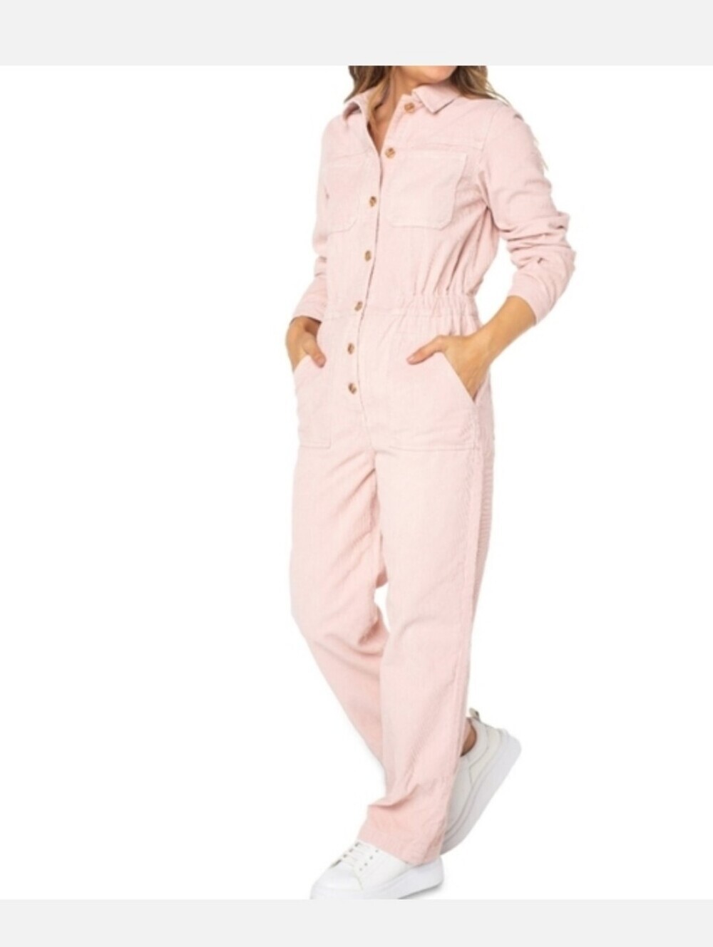 Celebrity Pink Jumpsuit Romper Boilersuit Long Slv Pink Corduroy Size Large